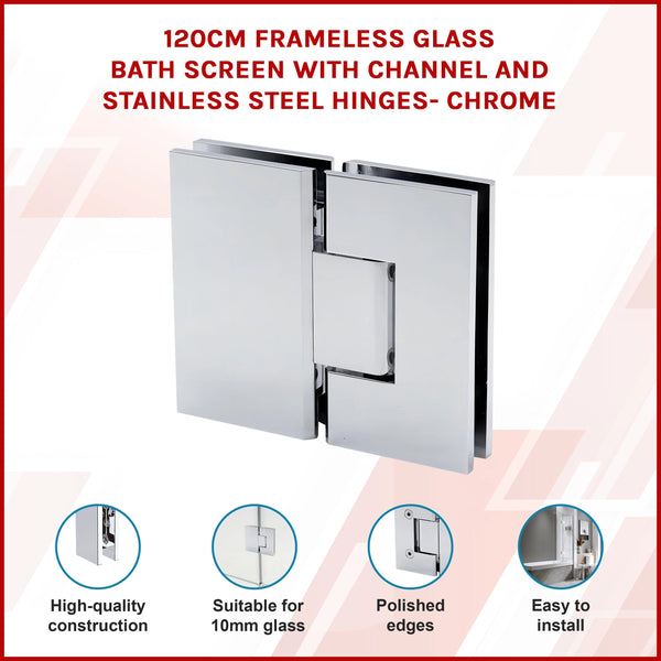 120Cm Frameless Glass Bath Screen With Channel And Stainless Steel Hinges Chrome Shower Enclosures