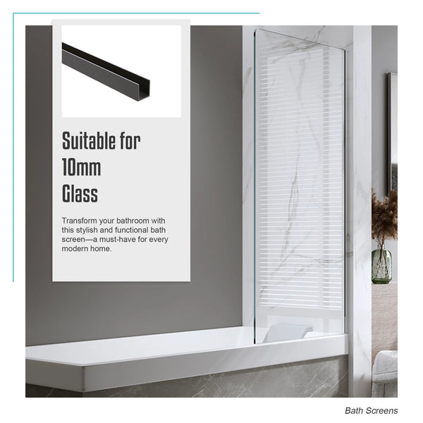100Cm Frameless Glass Bath Screen With Channel And Stainless Steel Hinges Black Shower Enclosures