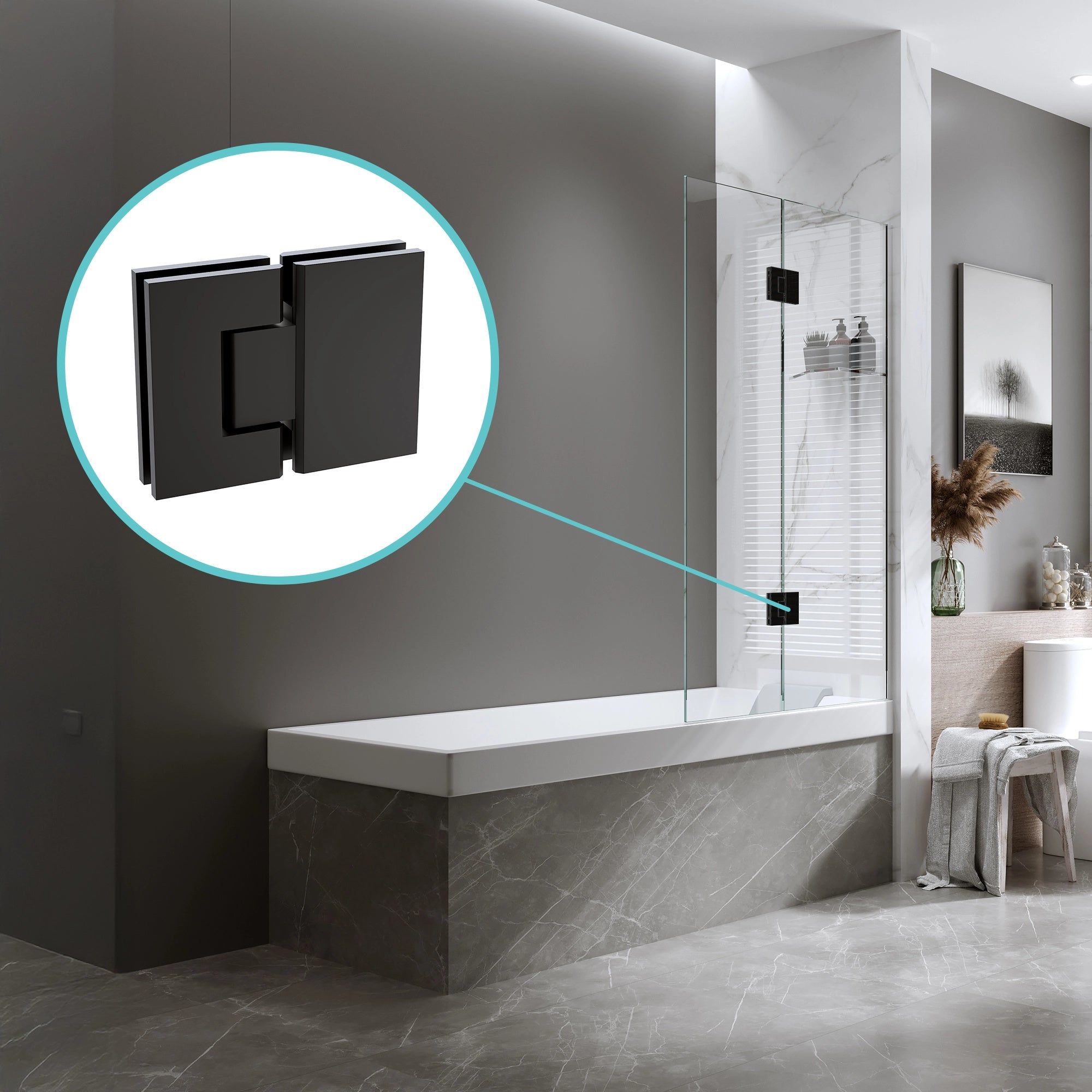 120Cm Frameless Glass Bath Screen With Channel And Stainless Steel Hinges Black Shower Enclosures