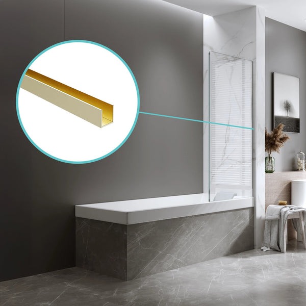 100Cm Frameless Glass Bath Screen With Channel And Stainless Steel Hinges Gold Shower Enclosures