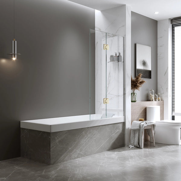 100Cm Frameless Glass Bath Screen With Channel And Stainless Steel Hinges Gold Shower Enclosures