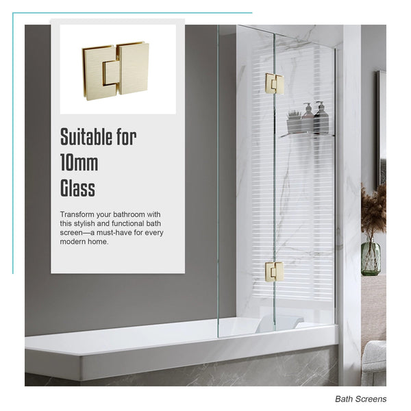 100Cm Frameless Glass Bath Screen With Channel And Stainless Steel Hinges Gold Shower Enclosures