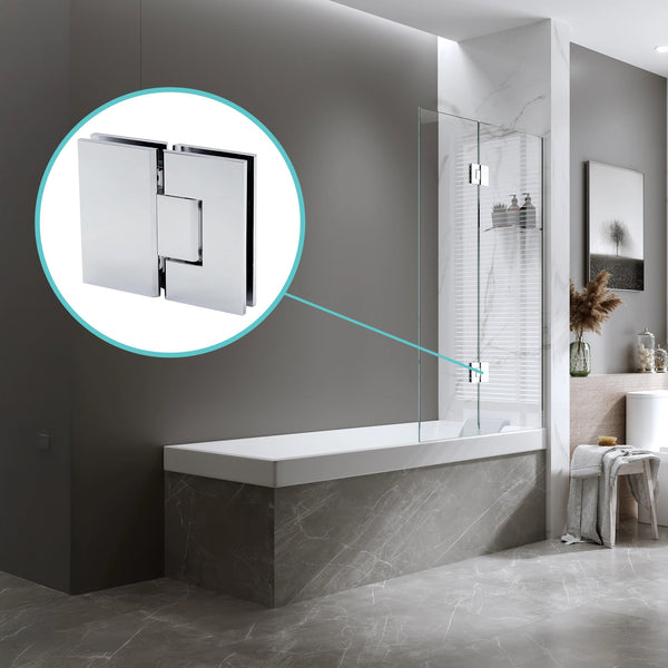 100Cm Frameless Glass Bath Screen With Channel And Stainless Steel Hinges White Shower Enclosures