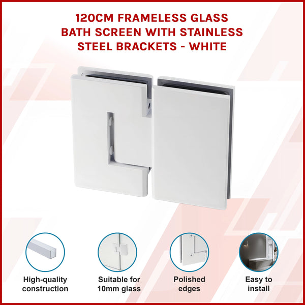 100Cm Frameless Glass Bath Screen With Channel And Stainless Steel Hinges White Shower Enclosures