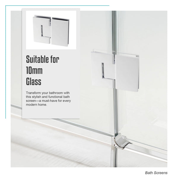100Cm Frameless Glass Bath Screen With Channel And Stainless Steel Hinges White Shower Enclosures