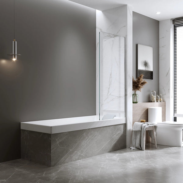 90Cm Frameless Glass Bath Screen With Channel And Stainless Steel Hinges Nickel Shower Enclosures