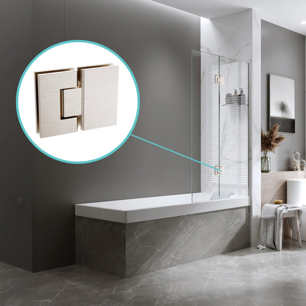 100Cm Frameless Glass Bath Screen With Channel And Stainless Steel Hinges Nickel Shower Enclosures