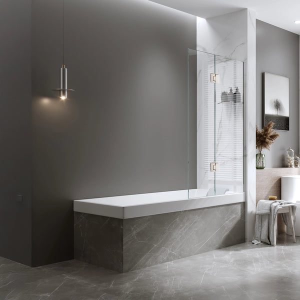100Cm Frameless Glass Bath Screen With Channel And Stainless Steel Hinges Nickel Shower Enclosures