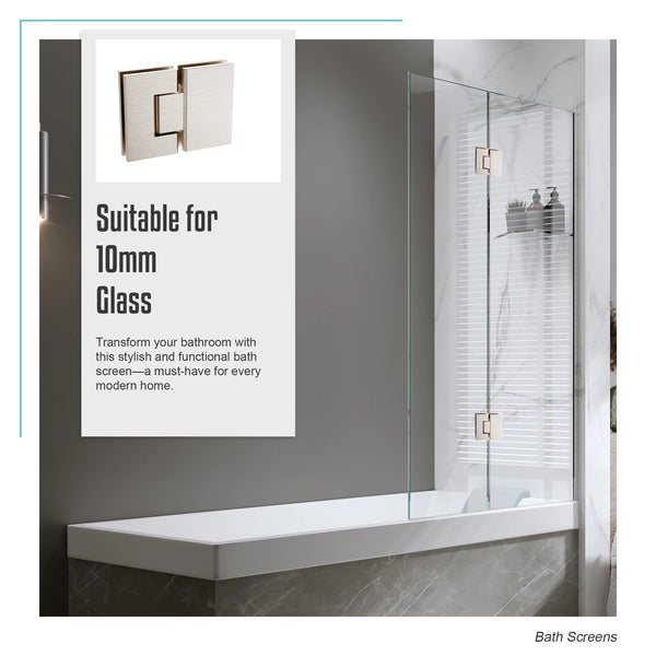 100Cm Frameless Glass Bath Screen With Channel And Stainless Steel Hinges Nickel Shower Enclosures