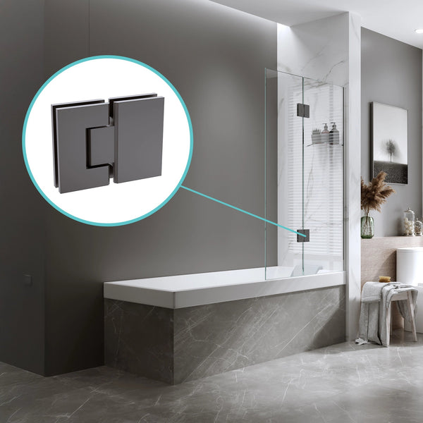100Cm Frameless Glass Bath Screen With Channel And Stainless Steel Hinges Gunmetal Shower Enclosures