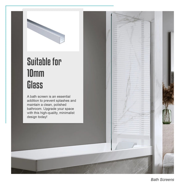 90Cm Frameless Glass Bath Screen With Channel And Brass Hinges Chrome Shower Enclosures