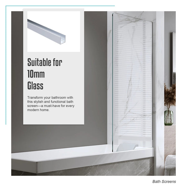 100Cm Frameless Glass Bath Screen With Channel And Brass Hinges Chrome Shower Enclosures