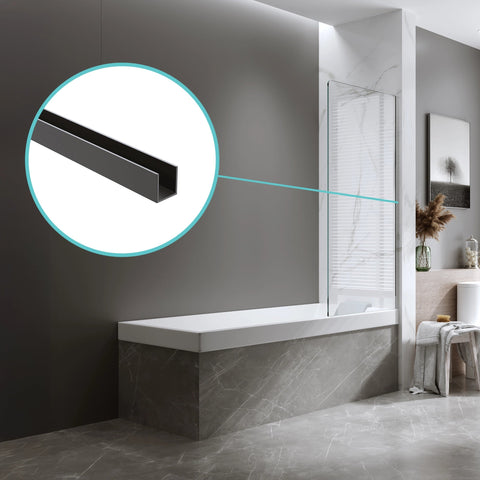 120Cm Frameless Glass Bath Screen With Channel And Brass Hinges Black Shower Enclosures