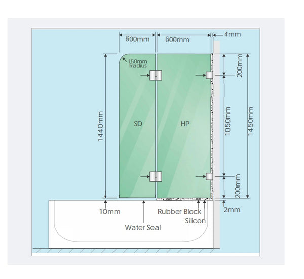 120Cm Frameless Glass Bath Screen With Channel And Brass Hinges White Shower Enclosures