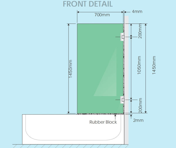 70Cm Frameless Swing Bath Screen With Chrome Hardware Shower Enclosures
