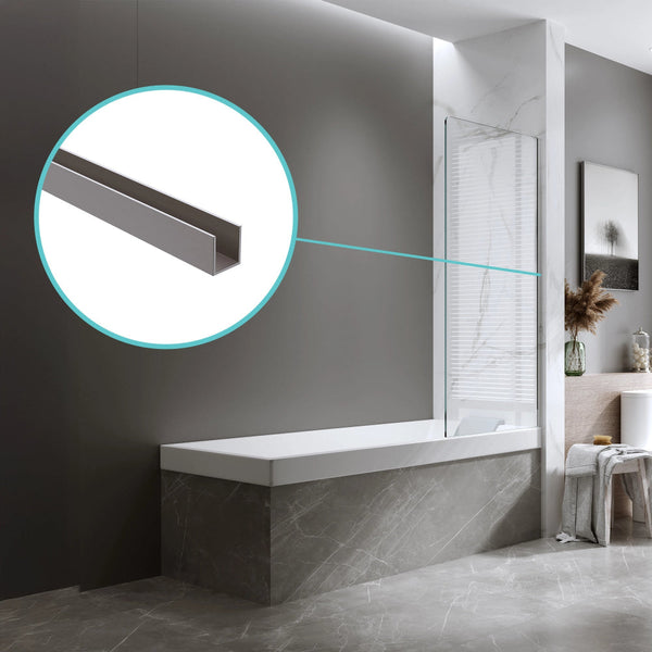 70Cm Frameless Glass Bath Screen With Wall Channel Gunmetal Shower Doors