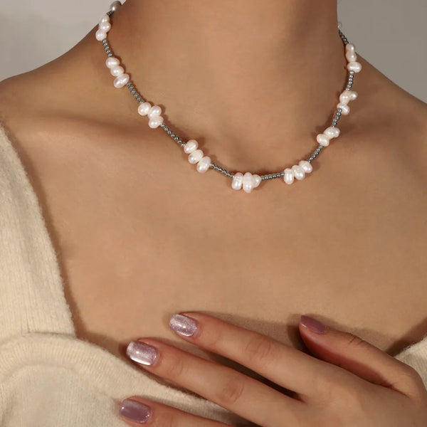 Freshwater Pearl Titanium Steel Bead Necklace Necklaces & Pendants