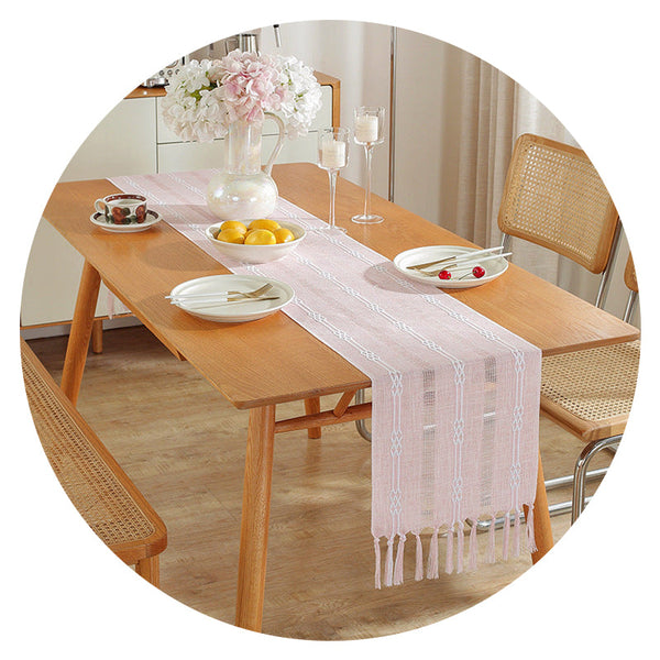Hand Woven Cotton Linen Table Runner With Tassels Farmhouse Aesthetic Decor Table Cloths