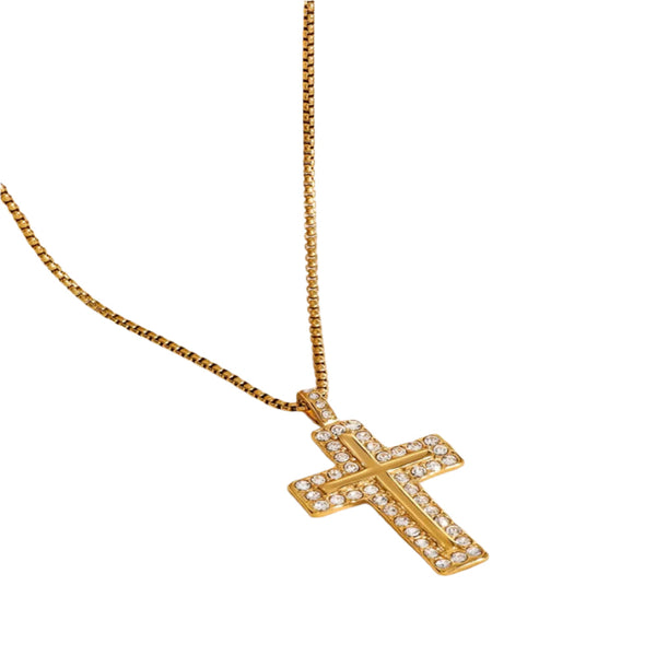 18K Gold Plated Inlaid Zircon Cross Necklace Necklaces & Pendants