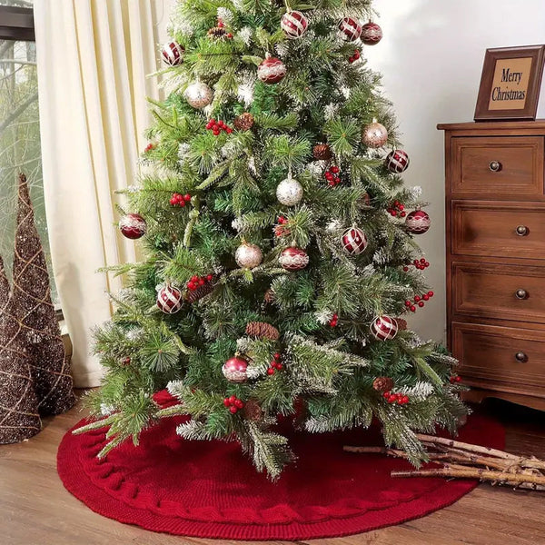 Knitted Christmas Tree Skirt Milk White Retro Xmas Collar For Holiday Home Decor Seasonal Decorations