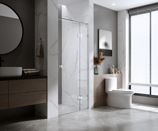 120Cm Wall To Frameless Shower Screen With Chrome Brackets And Brass Hinges Square Double Pull Handle Shower Enclosures