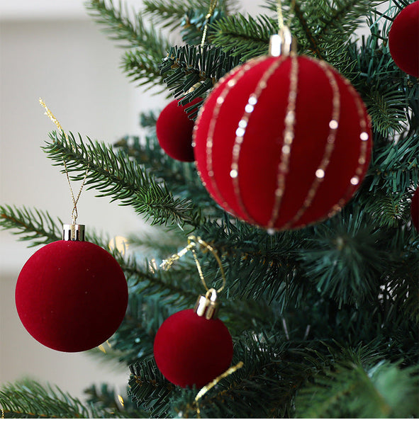 Saint Yuan Velvet Christmas Ball Set Flocked Painted Tree Ornaments Window Hanging Decorations Seasonal Decorations