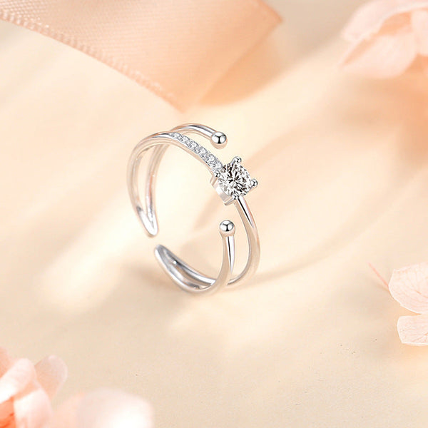 Veile Studios Double Layer Ring Sterling Silver 925 Fashion Inlaid Zircon Star Sweet Temperament Rings