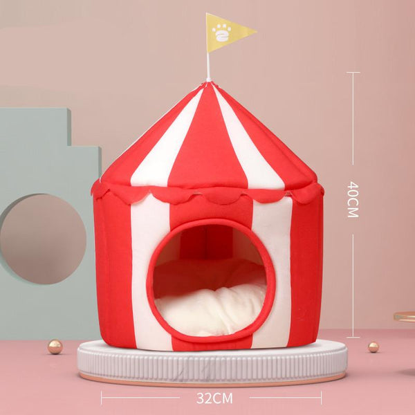 Cute Red And White Circus Tent Cat Bed Indoor Pet Nest