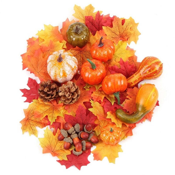 86 Pcs Halloween Simulation Acorn Artificial Pumpkins Pine Cones Maple Leaves Decorative Fruit & Vegetables