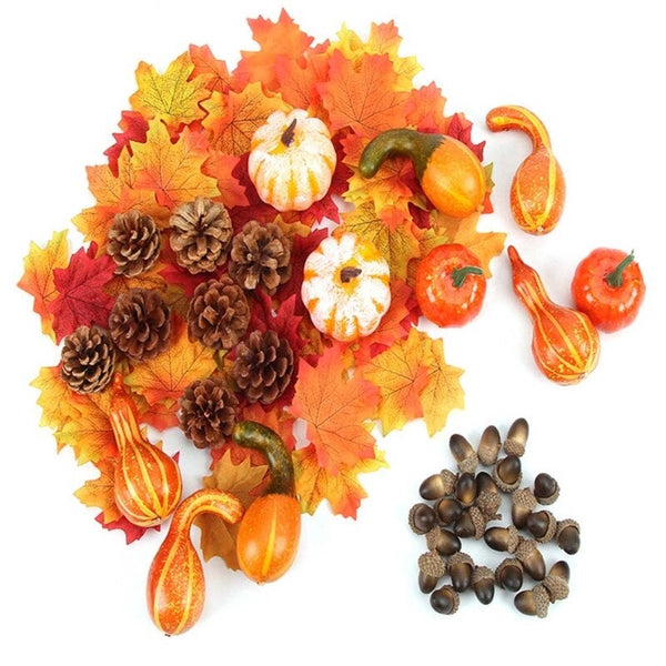86 Pcs Halloween Simulation Acorn Artificial Pumpkins Pine Cones Maple Leaves Decorative Fruit & Vegetables