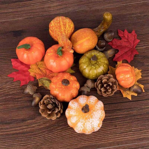 86 Pcs Halloween Simulation Acorn Artificial Pumpkins Pine Cones Maple Leaves Decorative Fruit & Vegetables