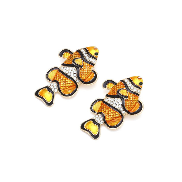 Veile Studios Diamond Studded Clownfish Alloy Cartoon Marine Animal Design Earrings