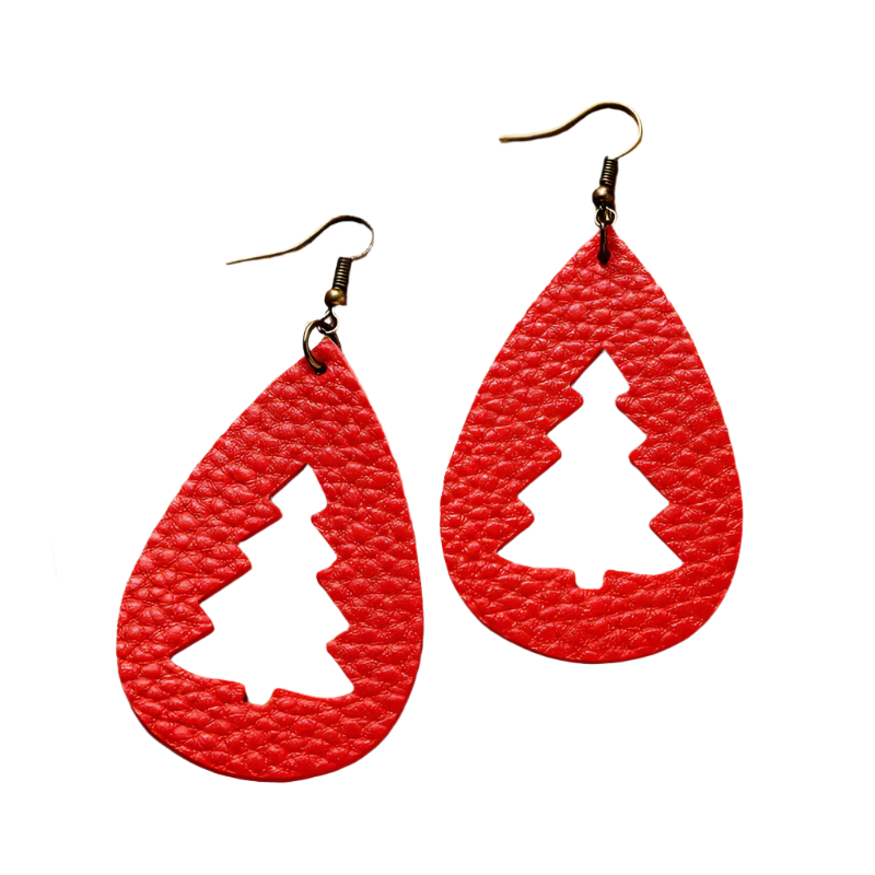 Pu Leather Cutout Christmas Tree Earrings