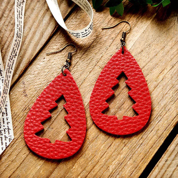 Pu Leather Cutout Christmas Tree Earrings