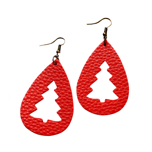 Pu Leather Cutout Christmas Tree Earrings