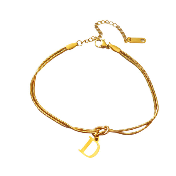 Veile Studios Letter A Z Love Knot For Women Couple Gold Colour Dainty Snake Chain Bracelets