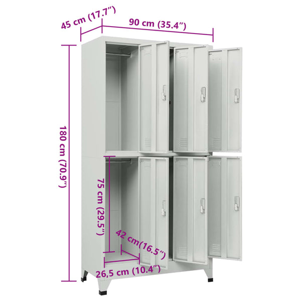Vidaxl Locker Cabinet With 6 Compartments Steel 90X45x180 Cm Grey Cabinets & Cupboards
