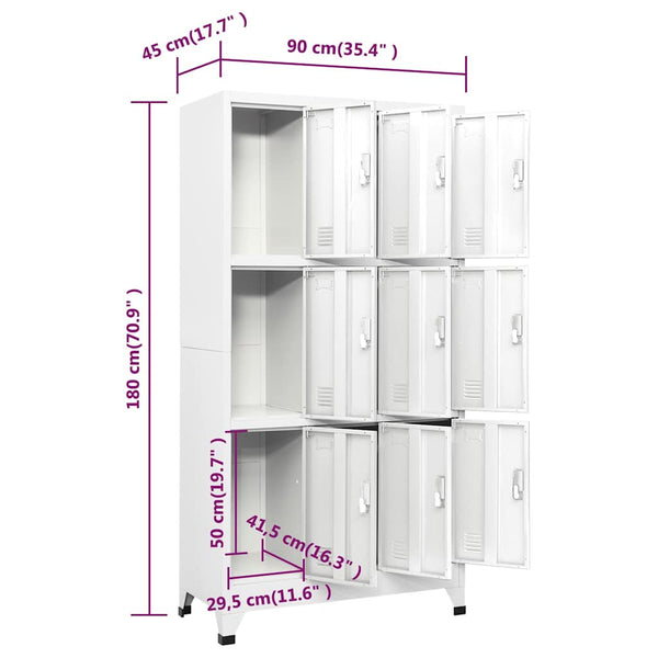 Vidaxl Locker Cabinet With 9 Compartments Steel 90X45x180 Cm Grey Storage Units