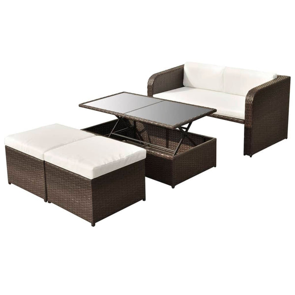 Vidaxl 4 Piece Garden Lounge Set With Cushions Poly Rattan Brown Loungers