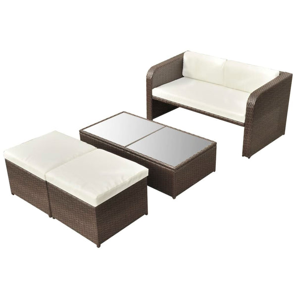 Vidaxl 4 Piece Garden Lounge Set With Cushions Poly Rattan Brown Loungers