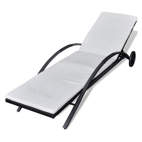 Vidaxl Sun Lounger With Cushion & Wheels Poly Rattan Black Other Patio & Garden Furniture