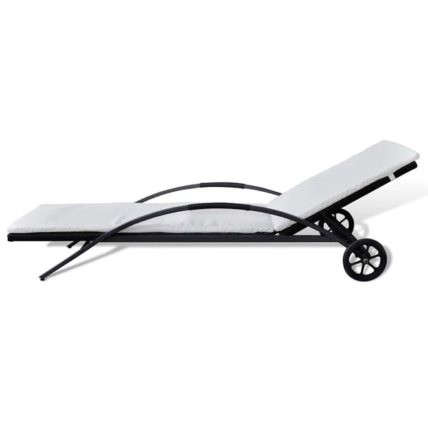 Vidaxl Sun Lounger With Cushion & Wheels Poly Rattan Black Other Patio & Garden Furniture