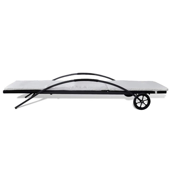 Vidaxl Sun Lounger With Cushion & Wheels Poly Rattan Black Other Patio & Garden Furniture