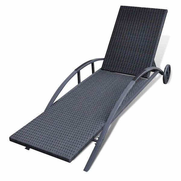 Vidaxl Sun Lounger With Cushion & Wheels Poly Rattan Black Other Patio & Garden Furniture