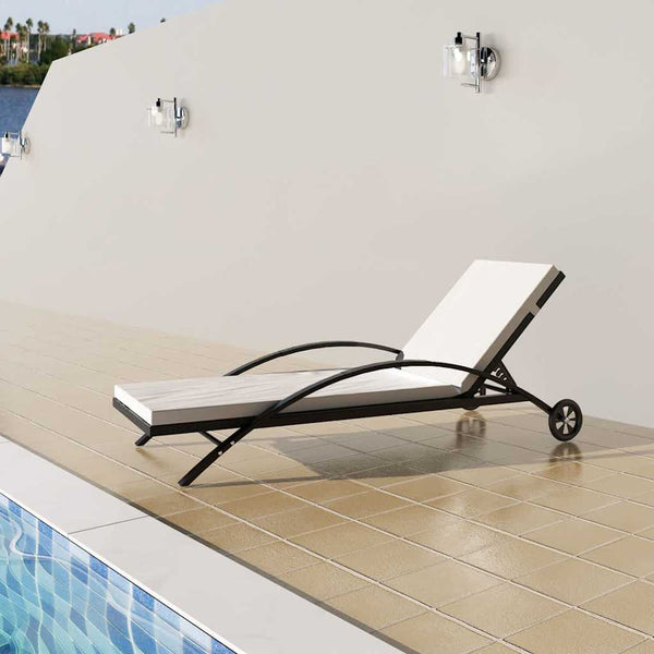 Vidaxl Sun Lounger With Cushion & Wheels Poly Rattan Black Other Patio & Garden Furniture