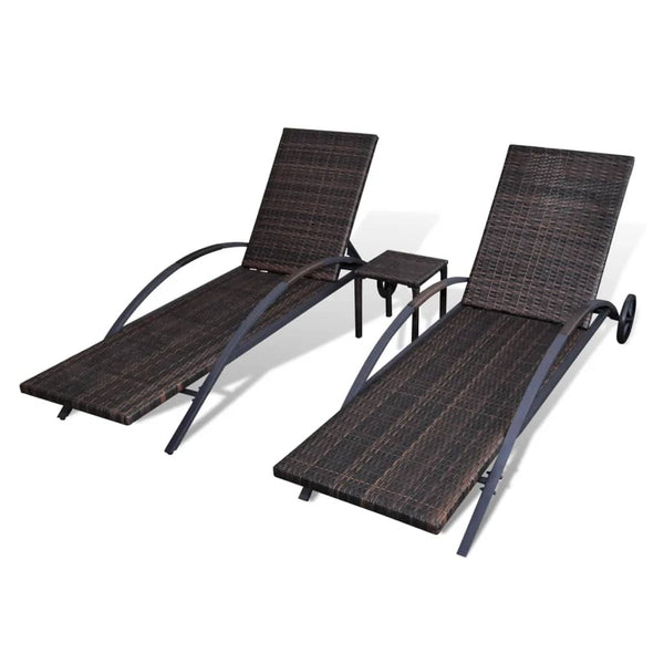 Sun Loungers With Table Poly Rattan Brown