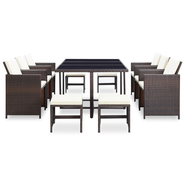 11 Piece Outdoor Dining Set With Cushions Poly Rattan Brown