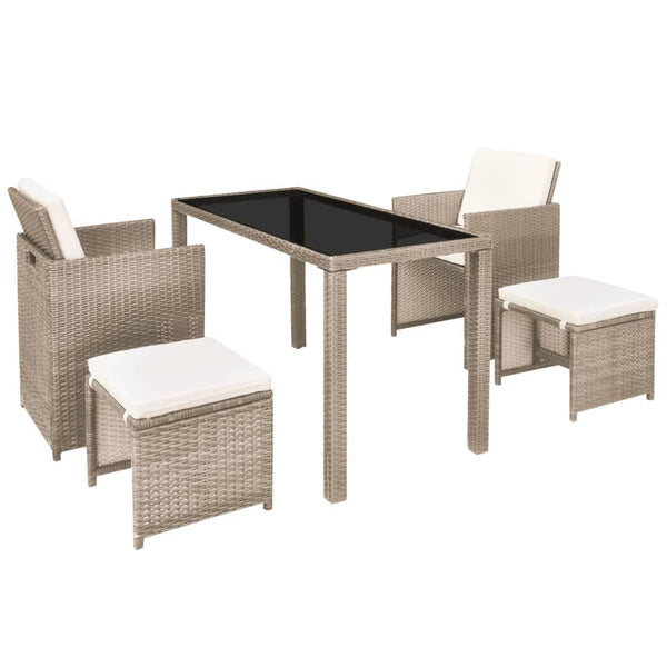 5 Piece Outdoor Dining Set With Cushions Poly Rattan Beige