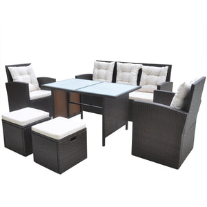 6 Piece Outdoor Dining Set With Cushions Poly Rattan Brown