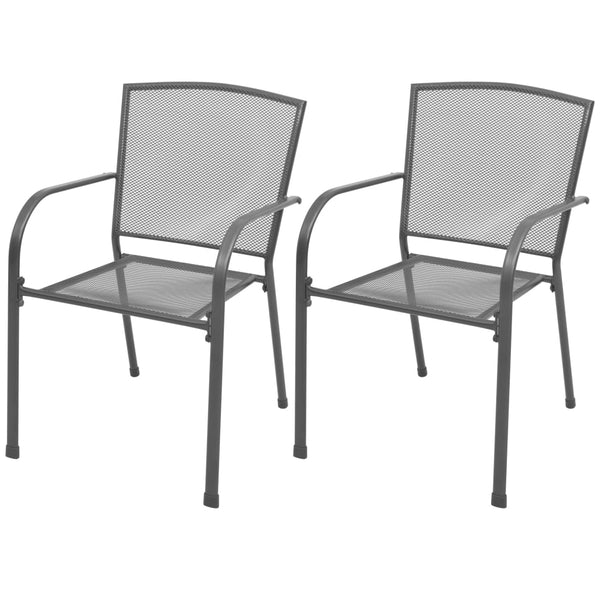 Vidaxl Stackable Garden Chairs 2 Pcs Steel Grey Patio Chairs